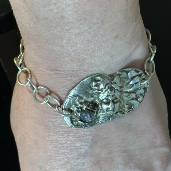 Medusa Sterling Silver Cuff Bracelet 925 Victorian Burma Ruby Genuine Gift .925 - Picture 7 of 8